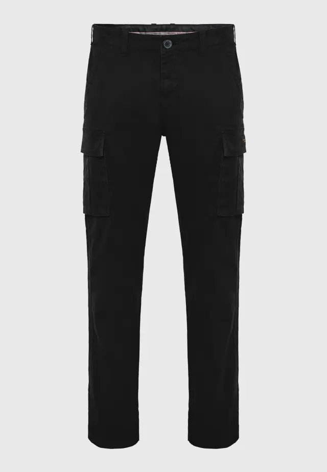 Funky Buddha Cargo Elastic Trousers in Regular Fit Black FBM014-002-02-Black - 38