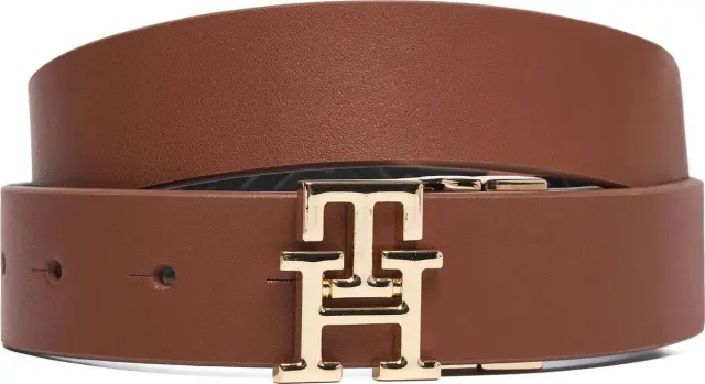 Tommy Hilfiger Γυναικεία Μεσαία Ζώνη Διπλής Όψης TH Logo 3.0 Mono Rev Καφέ/Μαύρο 80cm