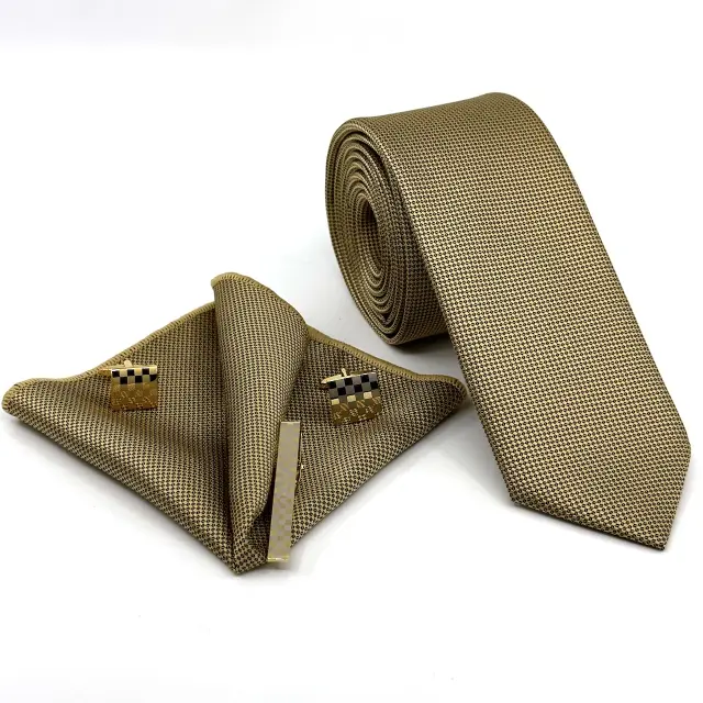 Χρυσαφί Golden Γραβάτα Oxford 6,5 cm με Ασορτί Μαντήλι