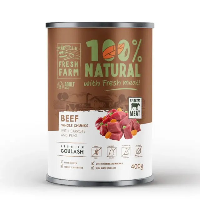 Fresh Farm 100% Natural Μονοπρωτεϊνική με χοιρινό, αρακά και γλυκοπατάτα Can 400gr