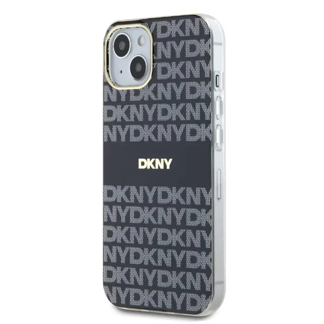 DKNY PC/TPU Repeat Pattern Tonal Stripe Magsafe Case for iPhone 14 Black 3