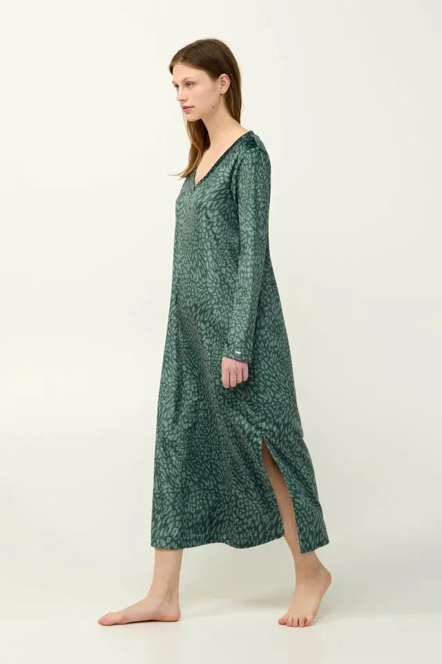 Γυναικείο Velvet Φόρεμα με V Λαιμόκοψη Vamp 23100 GREEN TEAL