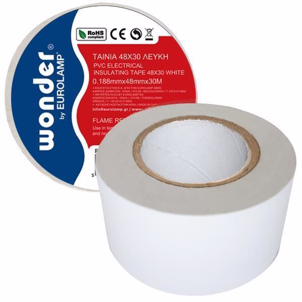 Wonder Μονωτική Ταινία 48mm x 20m Λευκή PVC Flame Retardant Μαύρο