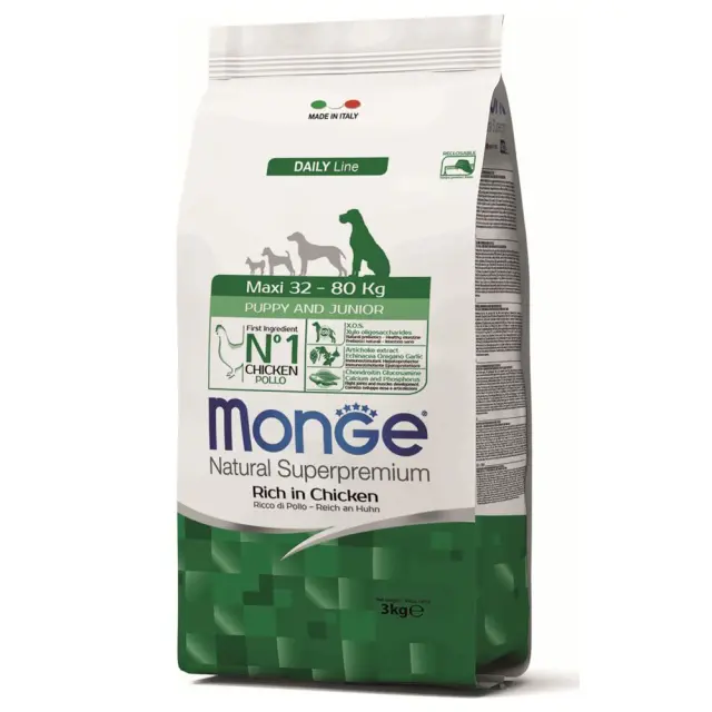 Monge Puppy & Junior Maxi Ξηρά Τροφή Σκύλου Κοτόπουλο 3kg (-20%)