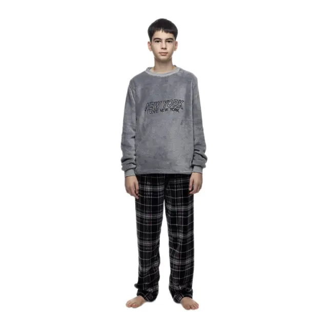 Galaxy Εφηβική Πυτζάμα Αγόρι Fleece New York, Χρώμα Γκρι