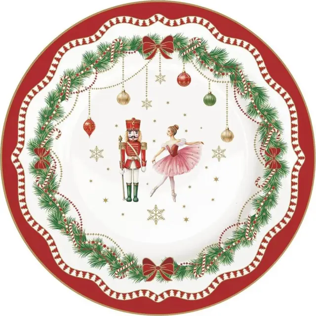 Easy Life Magie De Noel Cake Plate Πιάτο Γλυκού Πορσελάνη 19cm White Red Green With Goldrim
