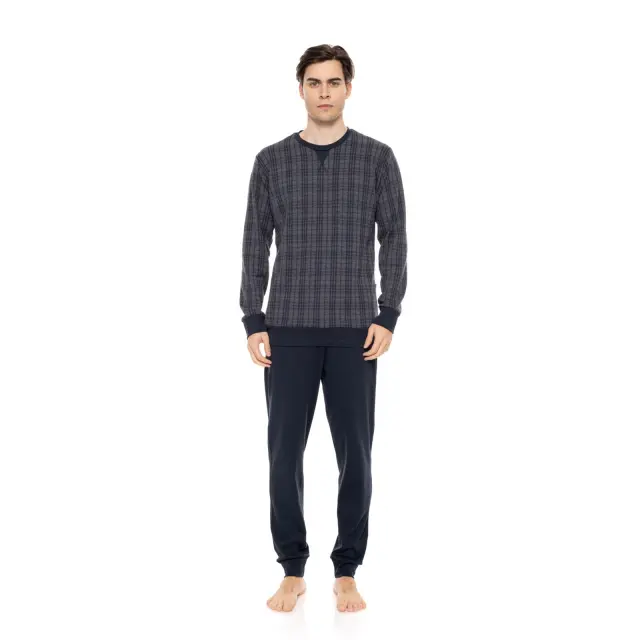 Ανδρική Πυτζάμα W-M701 Jacquard Blue-Grey Plaid W-M701Τύπος Ulisse - XXL