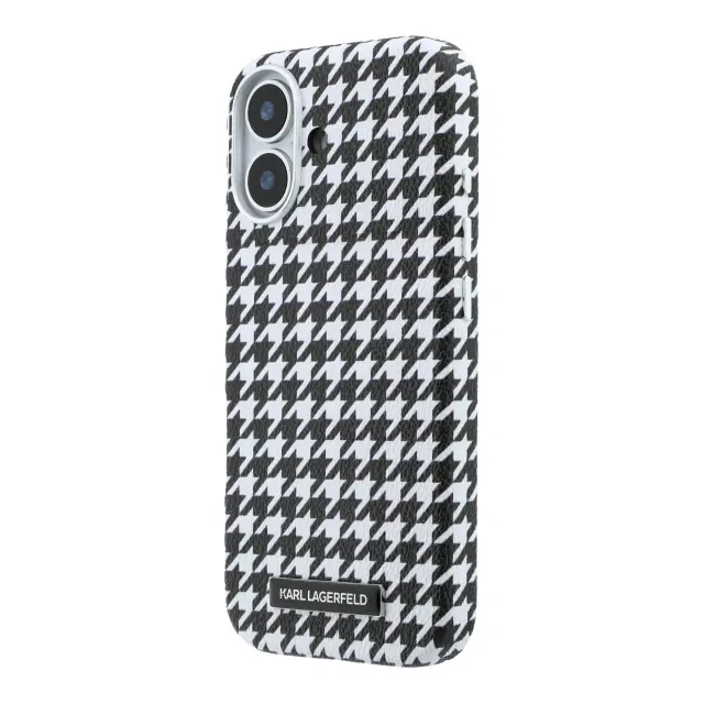 Karl Lagerfeld PU Houndstooth Resin Plate MagSafe Case for iPhone 17 Black 2