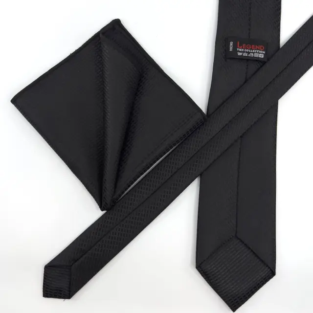 Μαύρη Ζακάρ Γραβάτα Microfiber Σετ με Μαντηλάκι 3