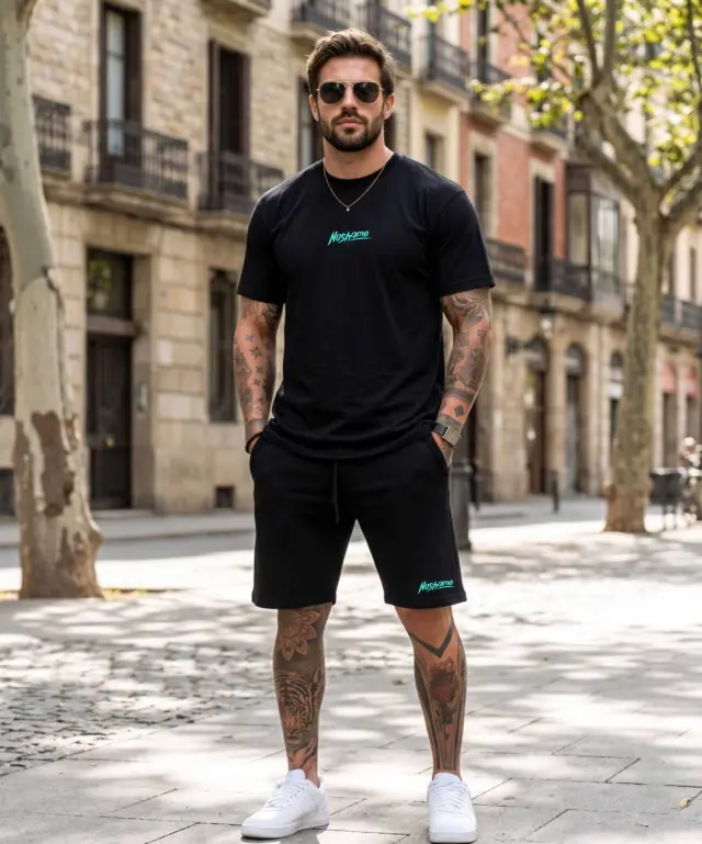 Noshame® Σετ T-shirt & Βερμούδα Μαύρο με τύπωμα - 752609 - XXL