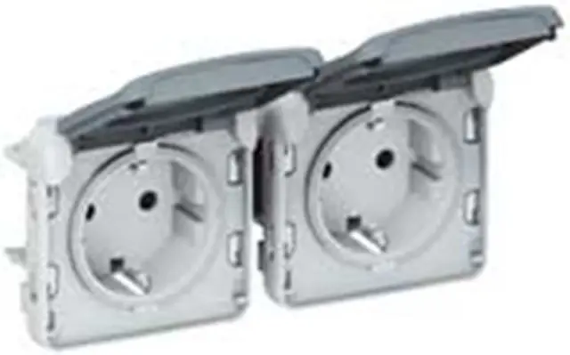 Socket outlet prewired Plexo IP 55-German std-2x2P+E horizontal-modular-grey
