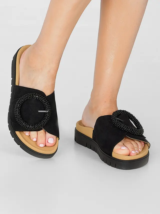 Gabor Παντόφλες Γυναικείο δέρμα Nubuck Μαύρο GAB/63745N 17-SCHWARZ 2