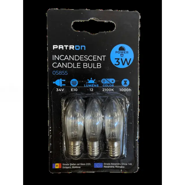 Incandescent Candle Bulb 3W E10 C6 34V Clear