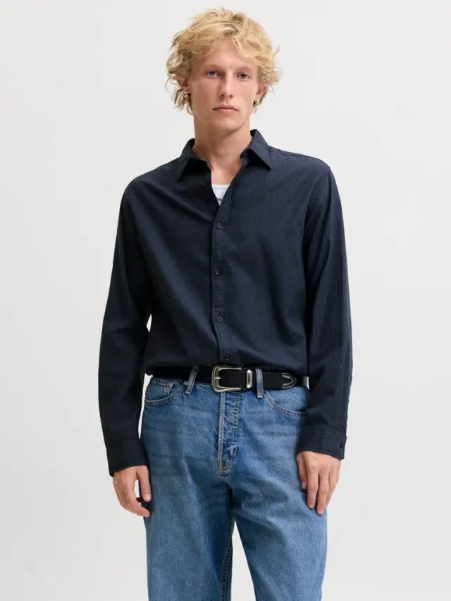 JJEFIELD MELANGE SHIRT LS SN - Navy Blazer 2