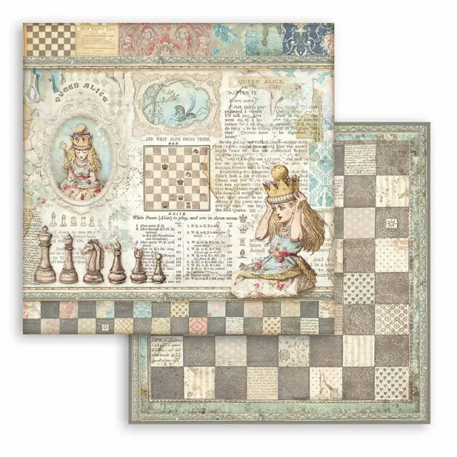Χαρτί scrapbooking διπλής όψης 30x30cm Stamperia, Queen Alice