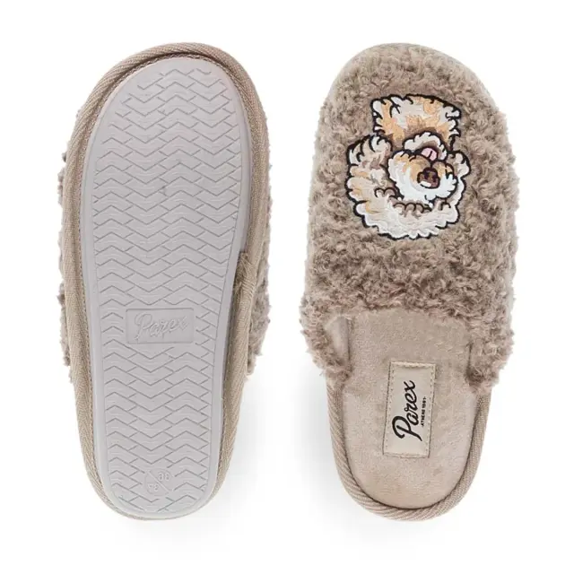 Parex Γυναικείες Παντόφλες Σπιτιού Plush Doggy, Χρώμα Μπεζ 3