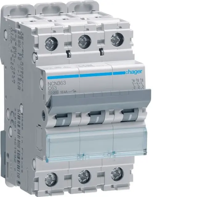 Miniature circuit breaker MCB 3P C-curve 63A 10kA 15kA 3 module