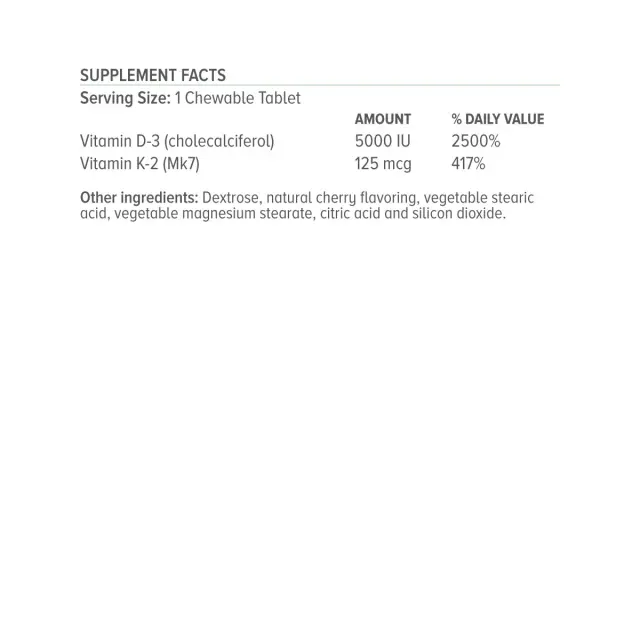 Natural Vitamins D3(5000IU) + K2(125μg) 30 Μασώμενες Ταμπλέτες 3