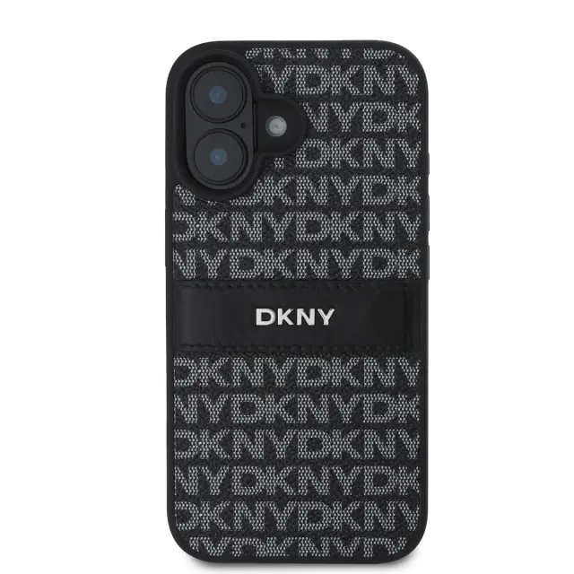 DKNY PU Leather Repeat Pattern Tonal Stripe Case for iPhone 16 Plus Black 2