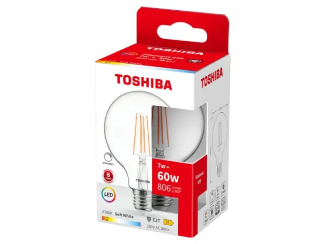 Toshiba LED Filament G95 E27 7W 2700K Dimmable (DELS-FEW400727DE11)