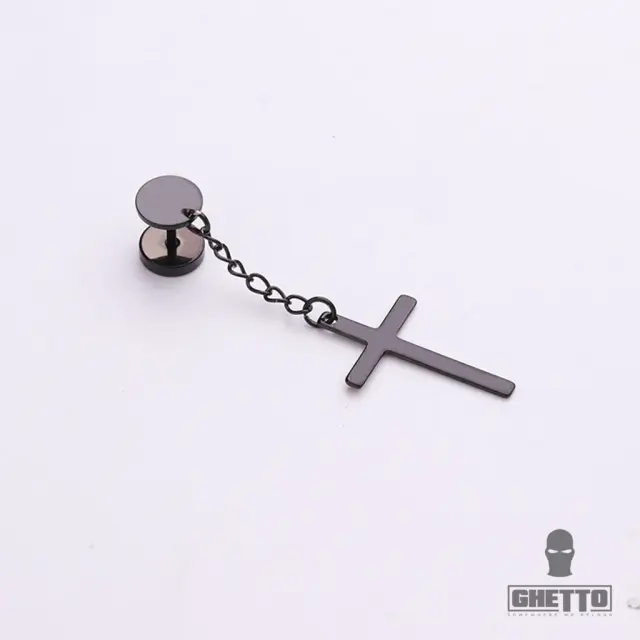Ghetto Punk Cool SS Chain Cross Drop Earrings 1pcs Black