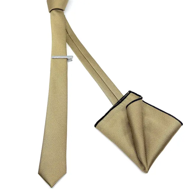 Χρυσαφί Oxford Γραβάτα Slim 4,5 cm Σετ με Μαντηλάκι 2