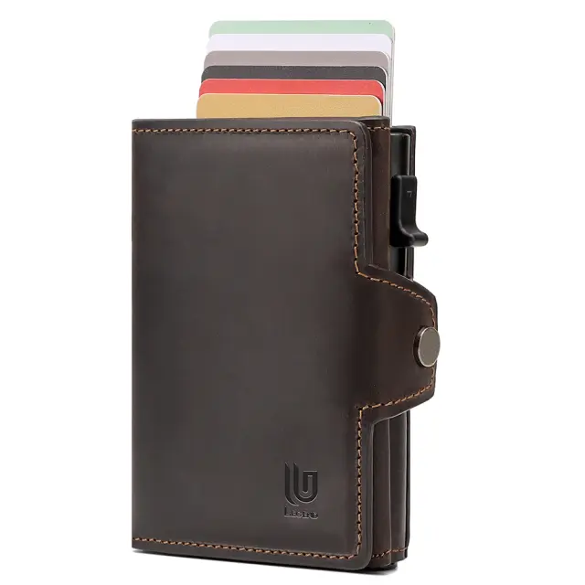 Καφέ Δερμάτινο Πορτοφόλι Καρτών RFID από Crazy Horse Leather 3