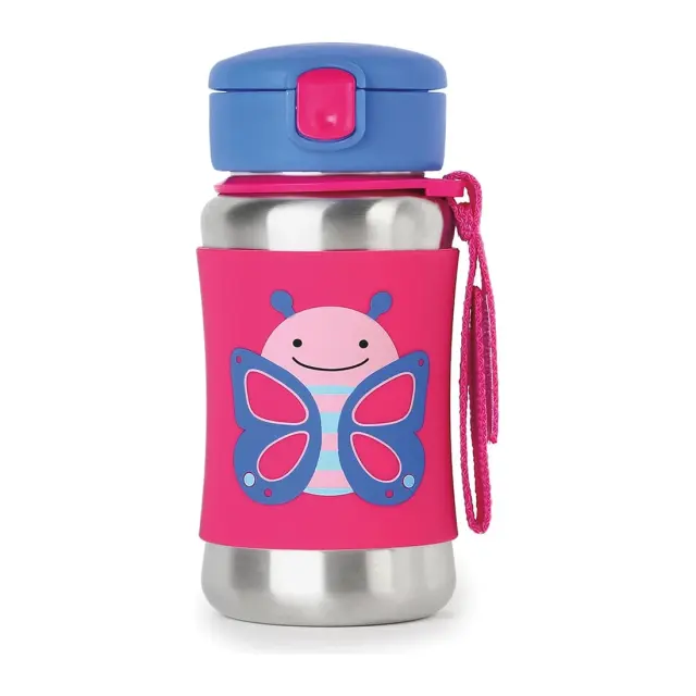 Skip Hop Zoo Ανοξείδωτο Παγούρι με Καλαμάκι 350ml Butterfly Fuchsia