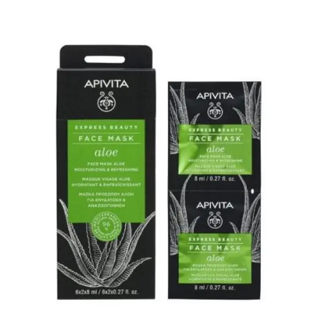 Apivita Express Beauty Μάσκα Προσώπου με Αλόη για Ενυδάτωση & Αναζωογόνηση 2x8ml