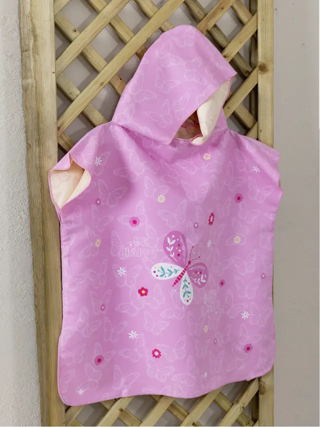 Πόντσο 5-8 Ετών Nima Be Happy Pink 100% Microfiber