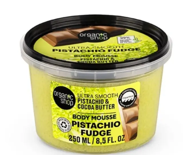Organic Shop Body Mousse Pistachio Fudge με Φιστίκι & Βούτυρο Κακάο για Βαθιά Ενυδάτωση, 250ml