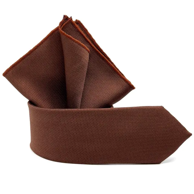 Κεραμιδί Bronze Γραβάτα Oxford 6,5 cm με Ασορτί Μαντήλι 2