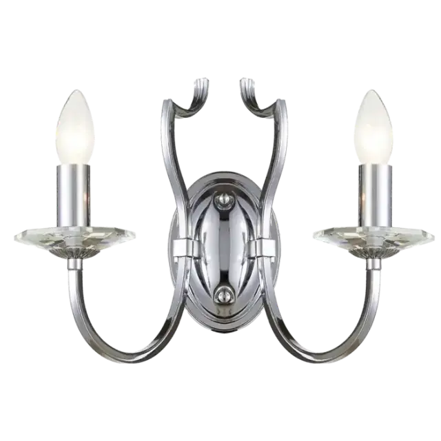 Sconce RIGA W02779CH Classic Διπλός Επιτοίχιος Φωτισμός με Κρύσταλλα Ασημί