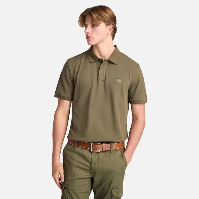 Timberland - Ανδρικό T-shirt Polo Short-Sleeve με Λογότυπο Oyster River TB0A2BRY-AR5 Λαδί - S