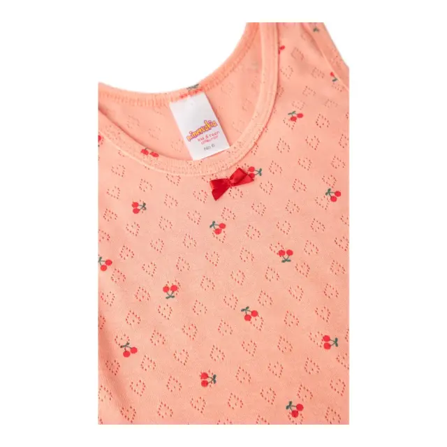 Minerva Παιδικό Φανελάκι Κορίτσι Αμάνικο Pointelle Cherries, Χρώμα Peach-Red Cherries 2