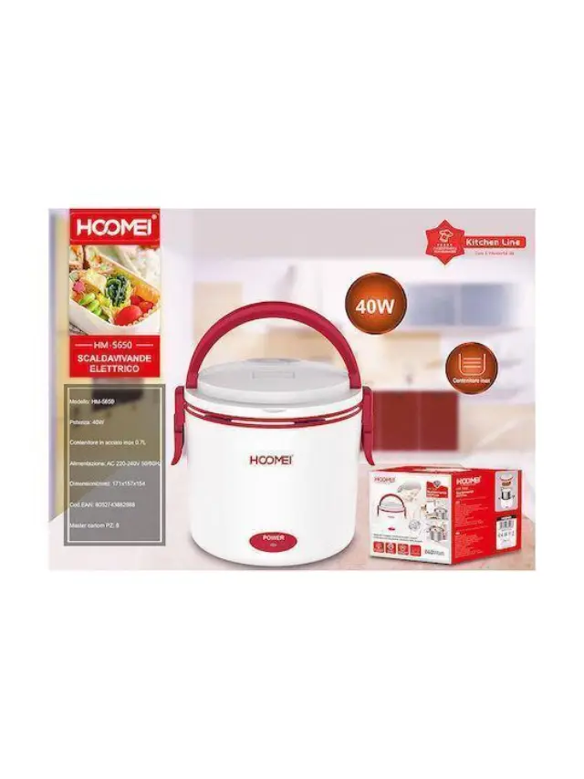 Hoomei Ηλεκτρικό Δοχείο Φαγητού Inox Κόκκινο HM-5650R 3