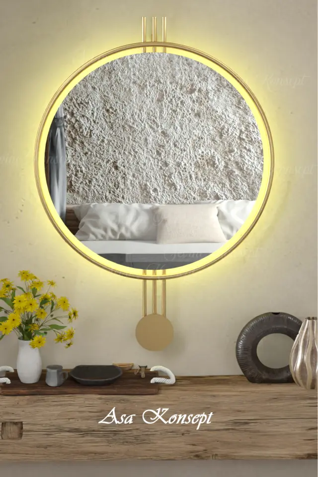 Stewehome Διακοσμητικός καθρέφτης τοίχου με LED φωτισμό από μέταλλο για σαλόνι ή διάδρομο 60x85x60 cm 3