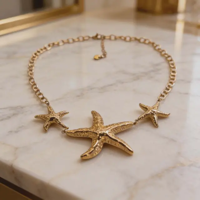 Gold Starfish Statement Necklace in Stainless Steel