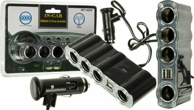 Πολύμπριζο αυτοκινήτου 4 θέσεων & 2 Usb WF-4008