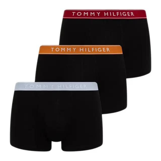Tommy Hilfiger Ανδρικό Boxer Essential Logo Waistband Trunks - Τριπλό Πακέτο, Χρώμα Blk-Autn Orange-Medium Red-Sky Blue