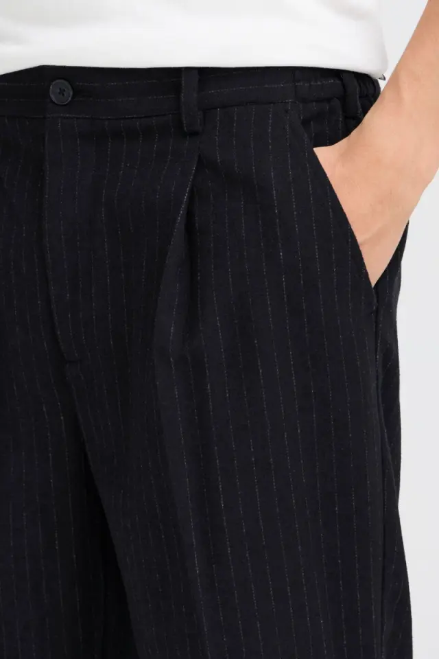 Casual Friday Ανδρικό PIERCE Chinos Ριγέ Παντελόνι με Πιέτα – Dark Navy - 33W 30L 3