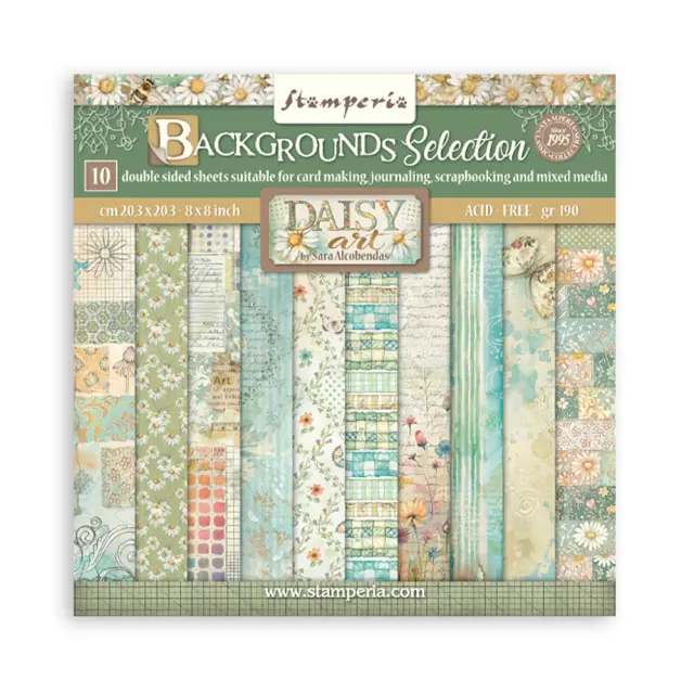 Χαρτιά scrapbooking 10τεμ, 20.3×20.3cm Stamperia, Daisy Art Backgrounds