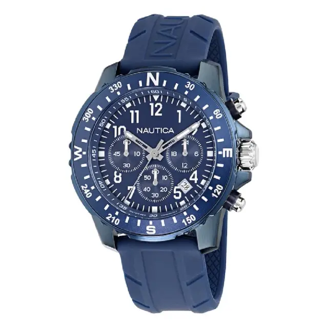 Nautica Riding Sail Chronograph Men's Watch Blue Silicone Strap NAPRSS603