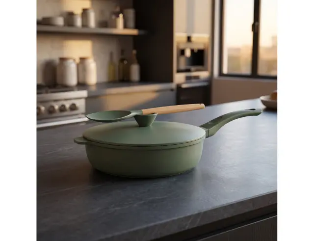 Τηγάνι sauté 5five με φριτέζα, σπάτουλα και διάμετρο 28cm - Olive Green 189456