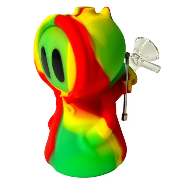 Rasta Death Silicone Pipe with Metal Spoon and Dab Container 11cm 3