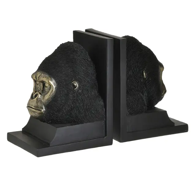 Βιβλιοστάτης Γορίλας Μαύρο/Χρυσό Polyresin 14x12x18cm Σετ 2τμχ 3-70-211-0159