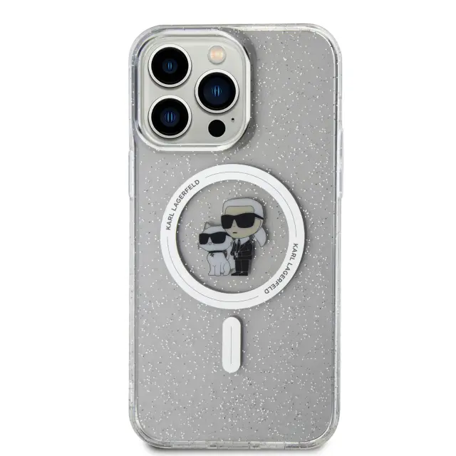 Karl Lagerfeld IML Glitter Karl and Choupette MagSafe Case for iPhone 15 Pro Max Transparent 3