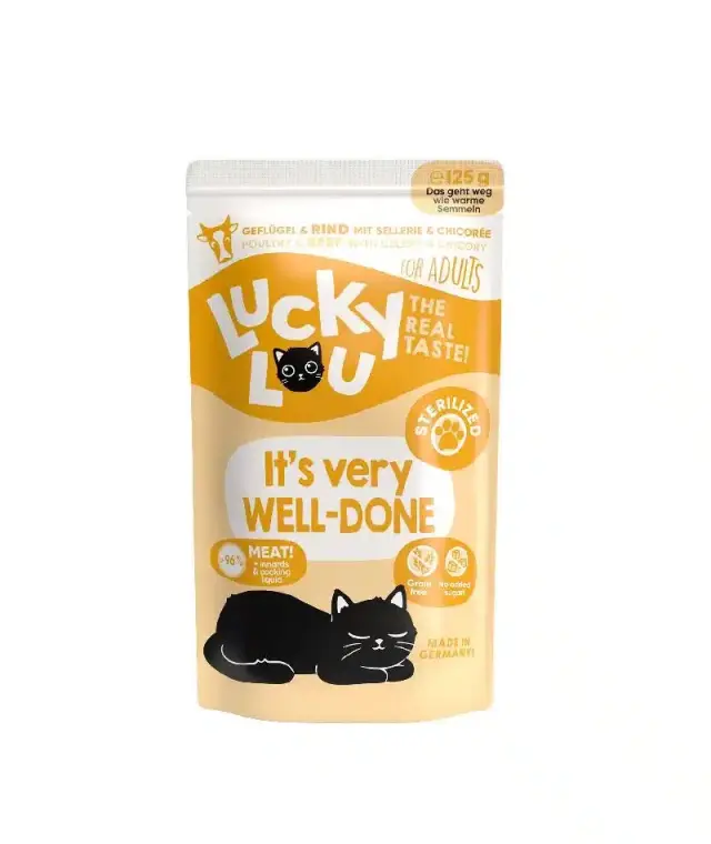 Lucky Lou LifeStage Adult Sterilized Πουλερικά & Βοδινό (με Σέλινο & Κιχώριο) 125gr