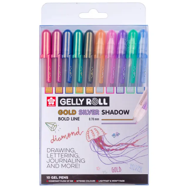 Σετ 10 Gel Στυλό Sakura Gelly Roll Gold & Silver Shadow