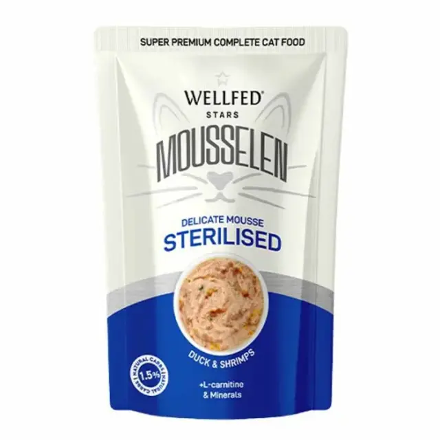 Wellfed Υγρή Τροφή Γάτας Mousselen Sterililised Duck & Shrimps 40gr